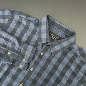 Jared Lang Tessuto Italiano Flannel Shirt Mens XXL Blue Buffalo Check Button Up